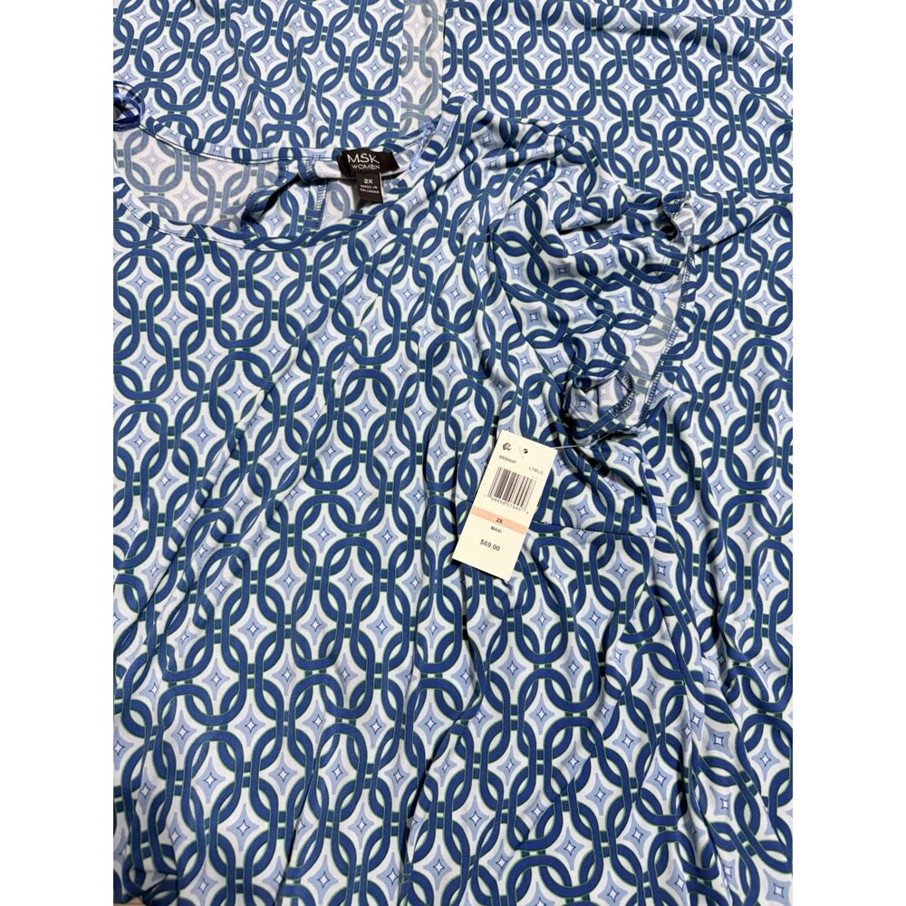 MSK Plus Size Printed Blue Round-Neck Short-Sleeve Maxi Dress 2X - Picture 6 of 6